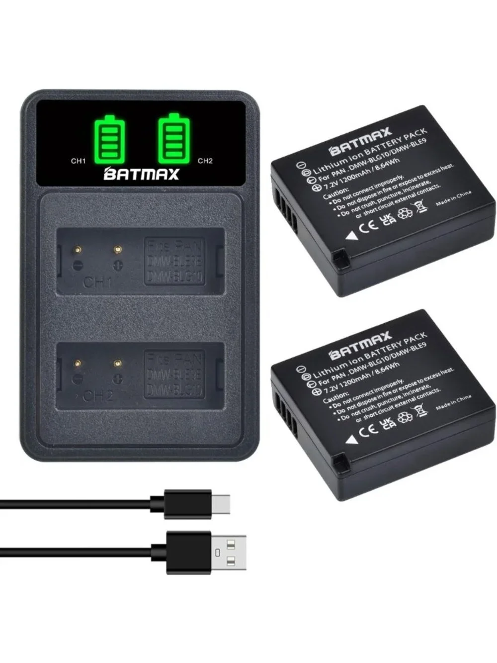 2-Pack Rechargeable Batteries & USB Dual Charger for Panasonic Lumix Cameras